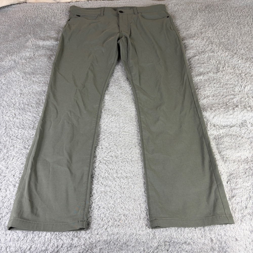 Copper Slim Fit Tech Pants Mens 34x30 Olive Green Stretch 5-Pocket Trousers